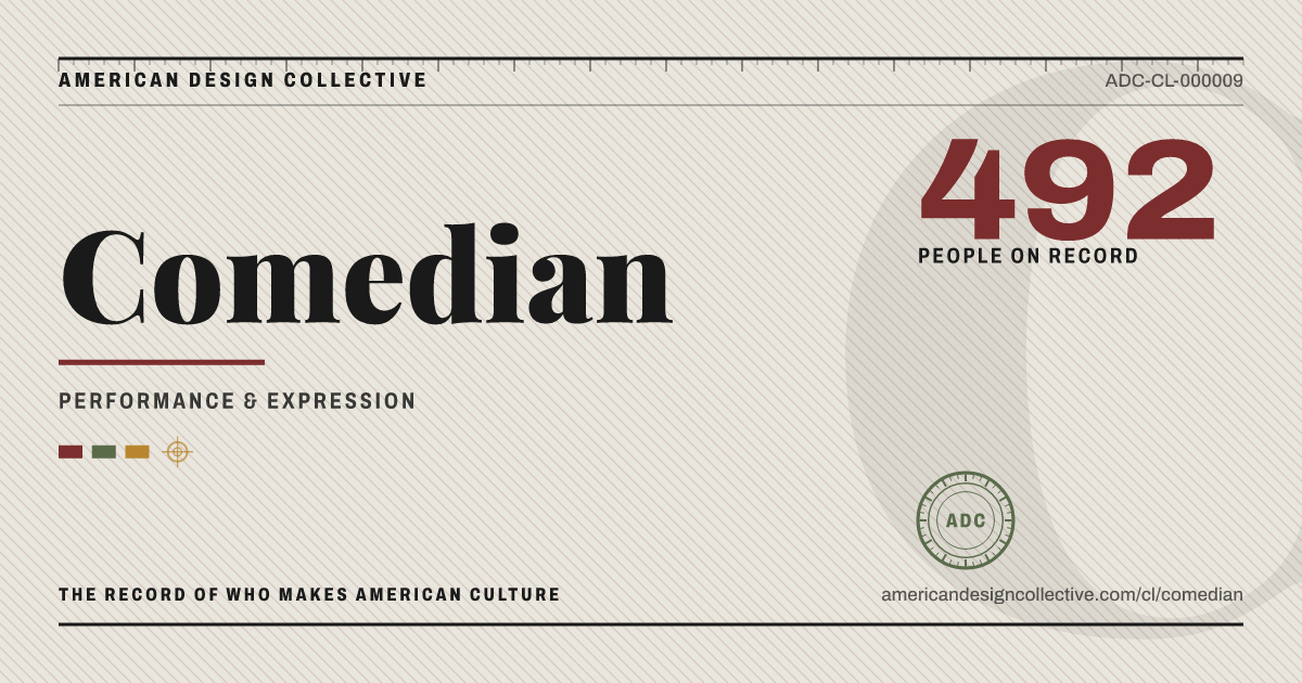 Registry card for Comedian: the ADC seal, Comedian, and how much is on record.