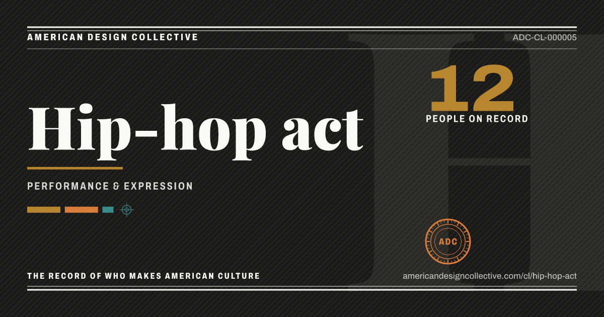 Registry card for Hip-hop act: the ADC seal, Hip-hop act, and how much is on record.