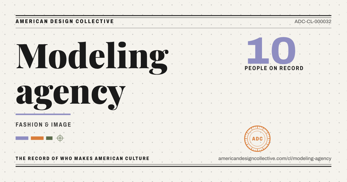 Registry card for Modeling agency: the ADC seal, Modeling agency, and how much is on record.