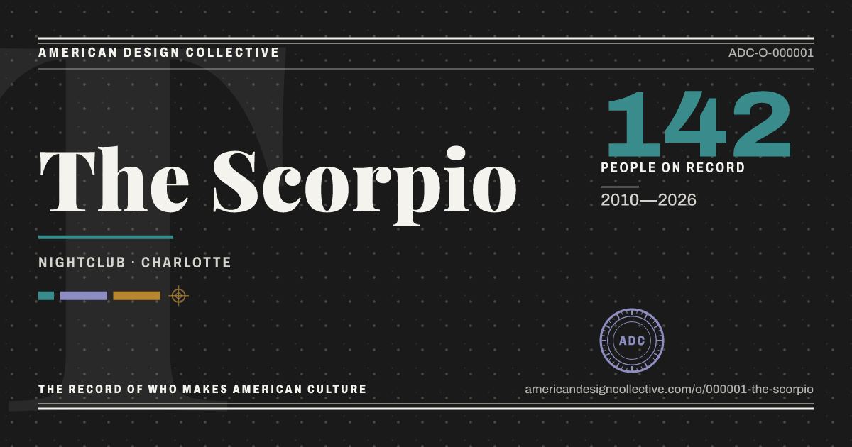 Registry card for The Scorpio: the ADC seal, The Scorpio, and how much is on record.