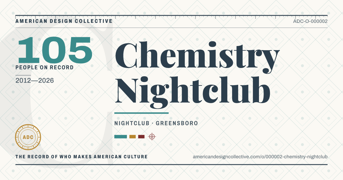 Registry card for Chemistry Nightclub: the ADC seal, Chemistry Nightclub, and how much is on record.