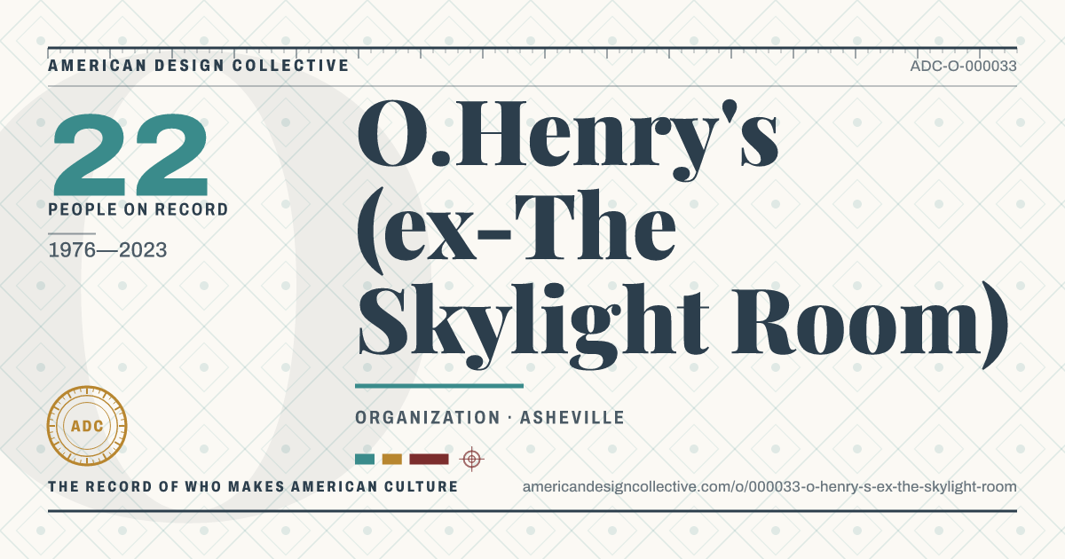 Registry card for O.Henry's (ex-The Skylight Room): the ADC seal, O.Henry's (ex-The Skylight Room), and how much is on record.