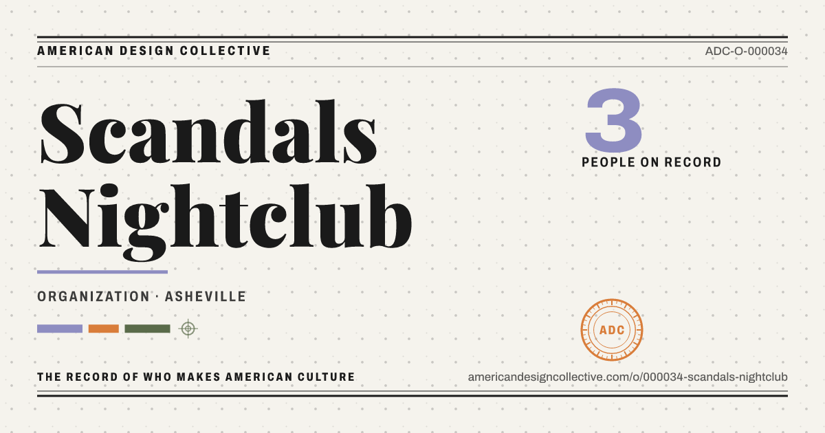 Registry card for Scandals Nightclub: the ADC seal, Scandals Nightclub, and how much is on record.