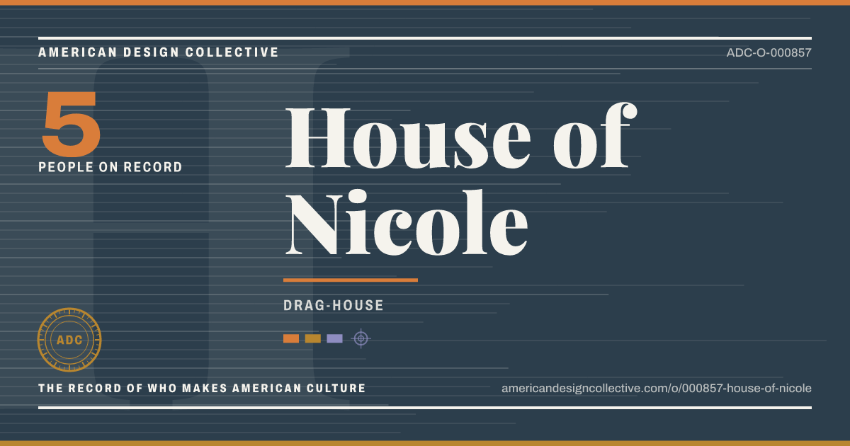 Registry card for House of Nicole: the ADC seal, House of Nicole, and how much is on record.