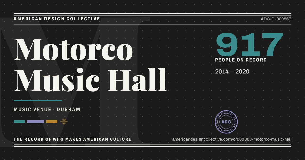 Registry card for Motorco Music Hall: the ADC seal, Motorco Music Hall, and how much is on record.
