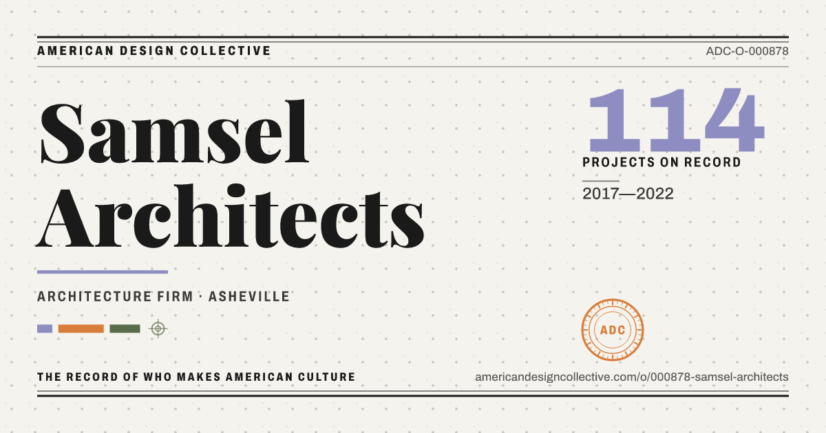 Registry card for Samsel Architects: the ADC seal, Samsel Architects, and how much is on record.