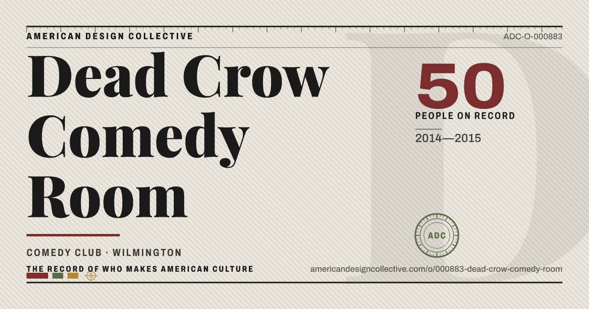 Registry card for Dead Crow Comedy Room: the ADC seal, Dead Crow Comedy Room, and how much is on record.