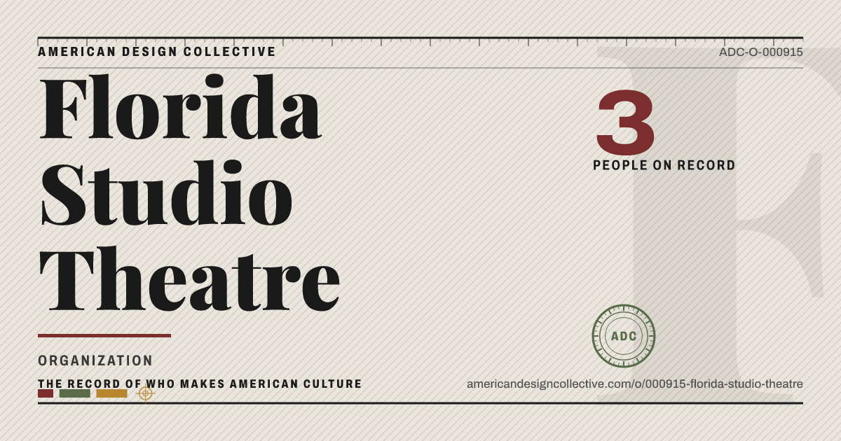 Registry card for Florida Studio Theatre: the ADC seal, Florida Studio Theatre, and how much is on record.