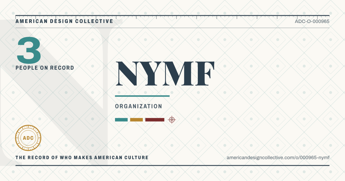 Registry card for NYMF: the ADC seal, NYMF, and how much is on record.