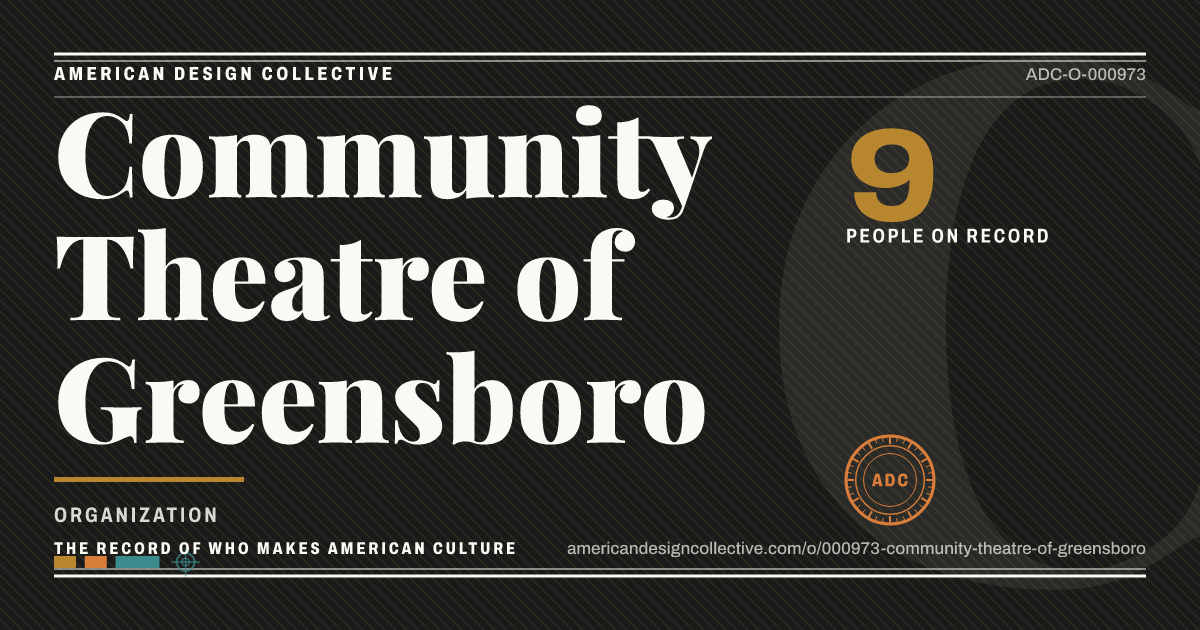 Registry card for Community Theatre of Greensboro: the ADC seal, Community Theatre of Greensboro, and how much is on record.