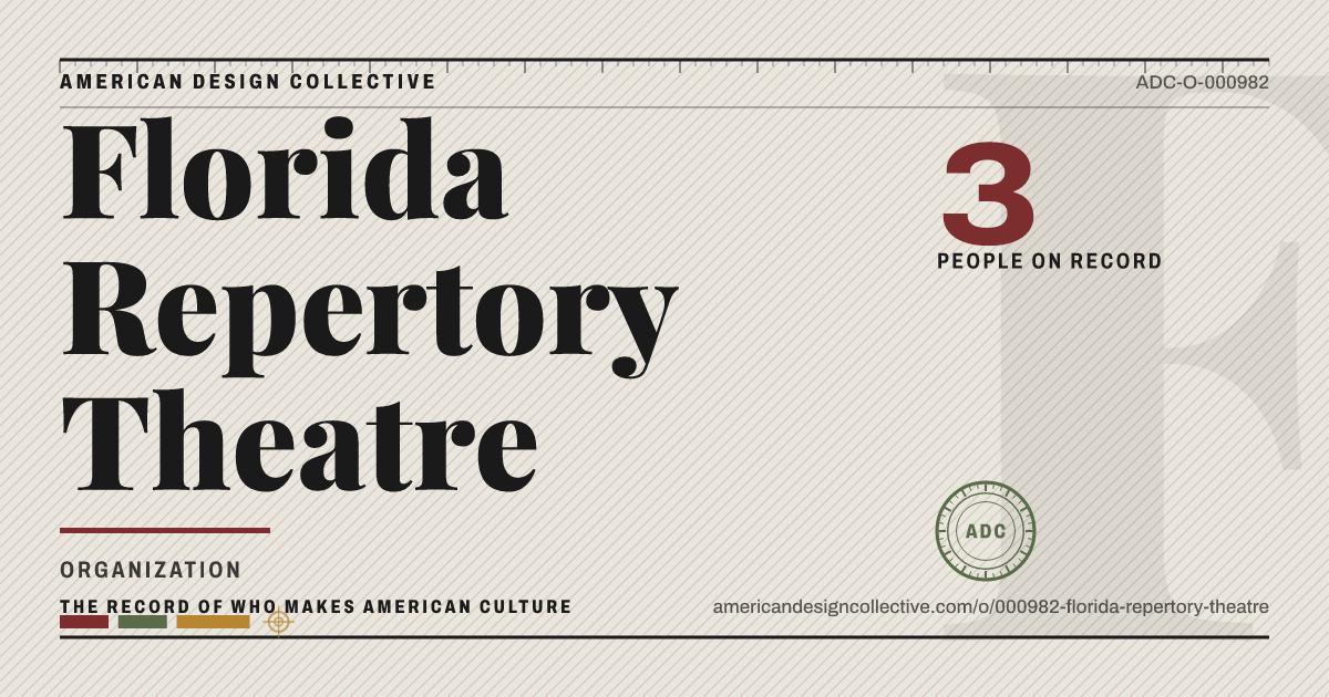 Registry card for Florida Repertory Theatre: the ADC seal, Florida Repertory Theatre, and how much is on record.