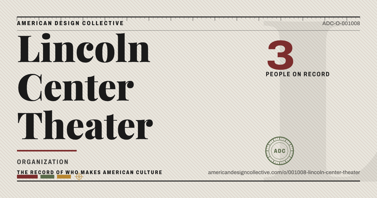 Registry card for Lincoln Center Theater: the ADC seal, Lincoln Center Theater, and how much is on record.