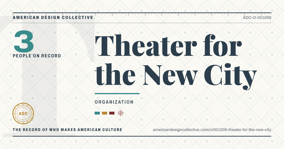 Registry card for Theater for the New City: the ADC seal, Theater for the New City, and how much is on record.