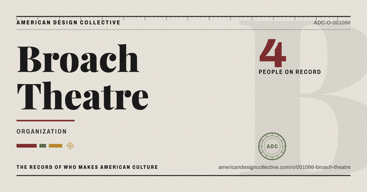 Registry card for Broach Theatre: the ADC seal, Broach Theatre, and how much is on record.