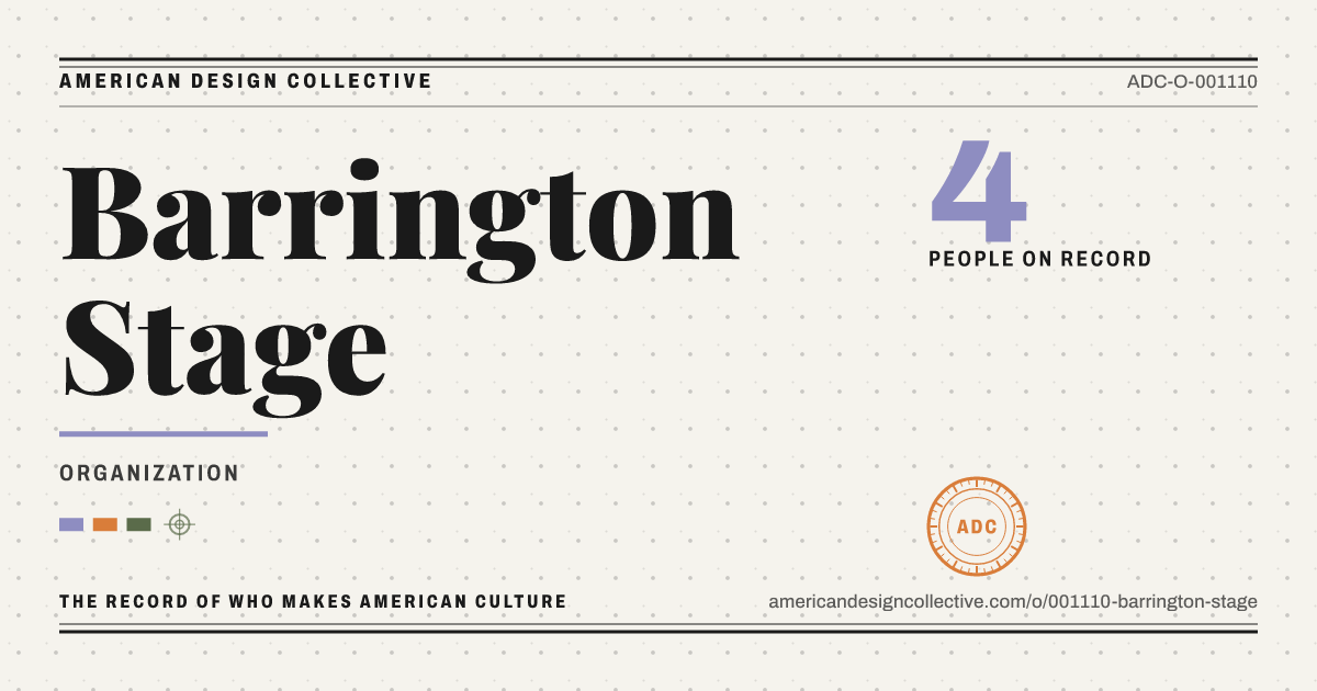Registry card for Barrington Stage: the ADC seal, Barrington Stage, and how much is on record.