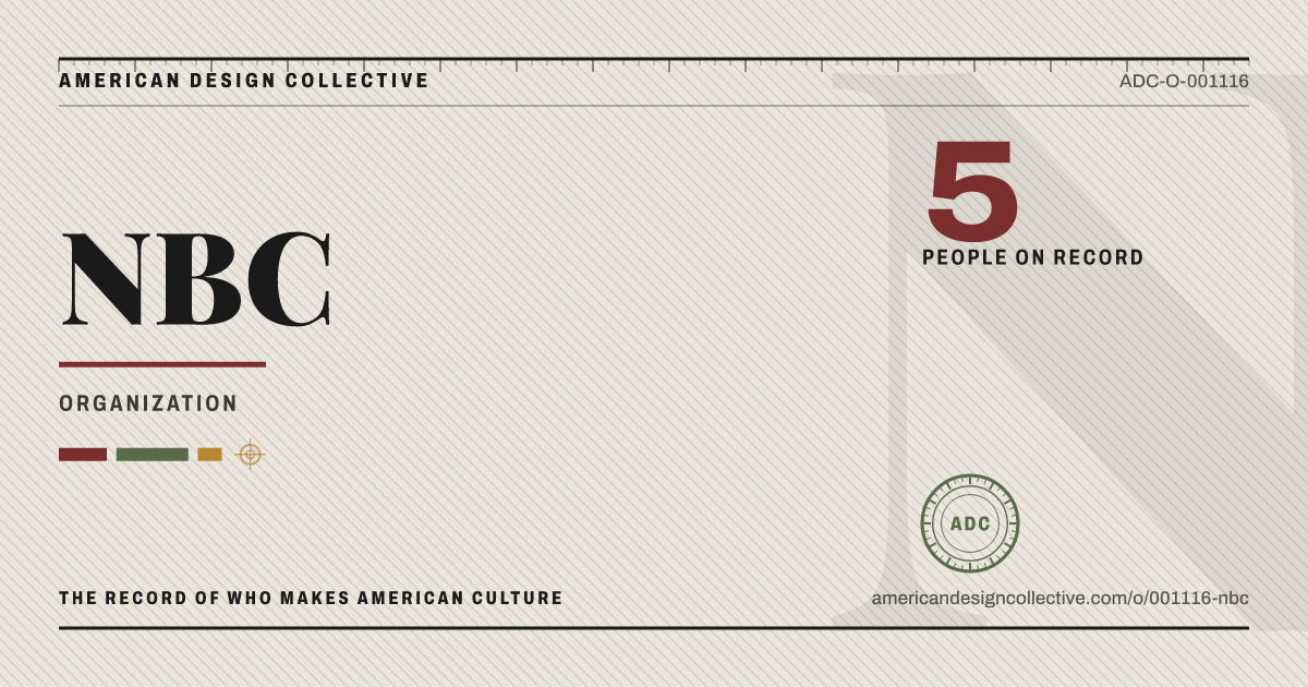 Registry card for NBC: the ADC seal, NBC, and how much is on record.