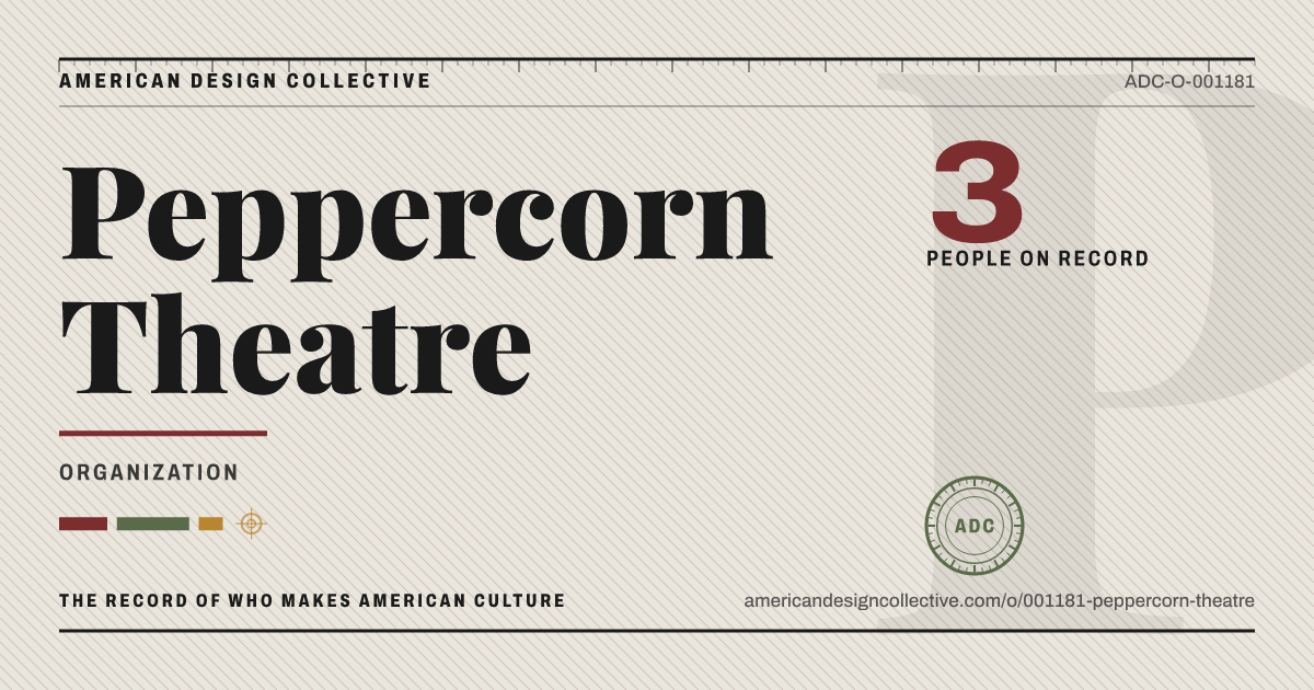 Registry card for Peppercorn Theatre: the ADC seal, Peppercorn Theatre, and how much is on record.