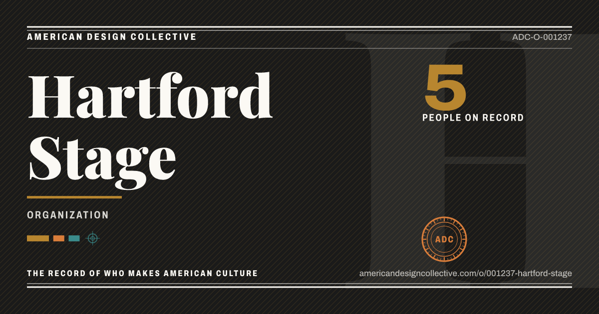 Registry card for Hartford Stage: the ADC seal, Hartford Stage, and how much is on record.