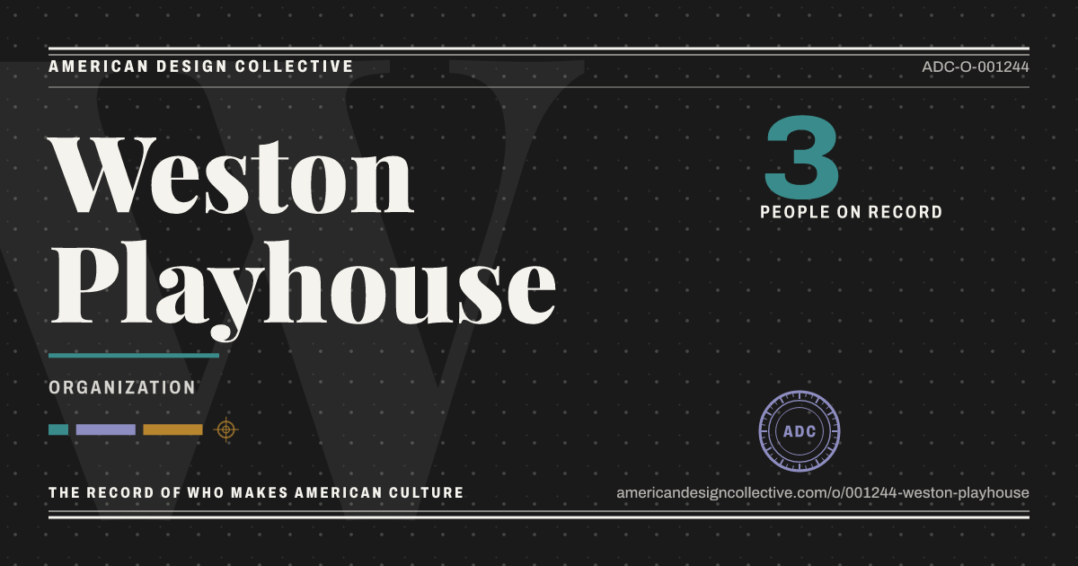 Registry card for Weston Playhouse: the ADC seal, Weston Playhouse, and how much is on record.