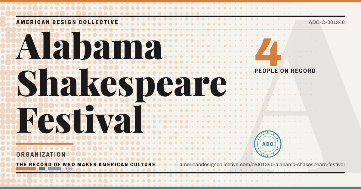 Registry card for Alabama Shakespeare Festival: the ADC seal, Alabama Shakespeare Festival, and how much is on record.