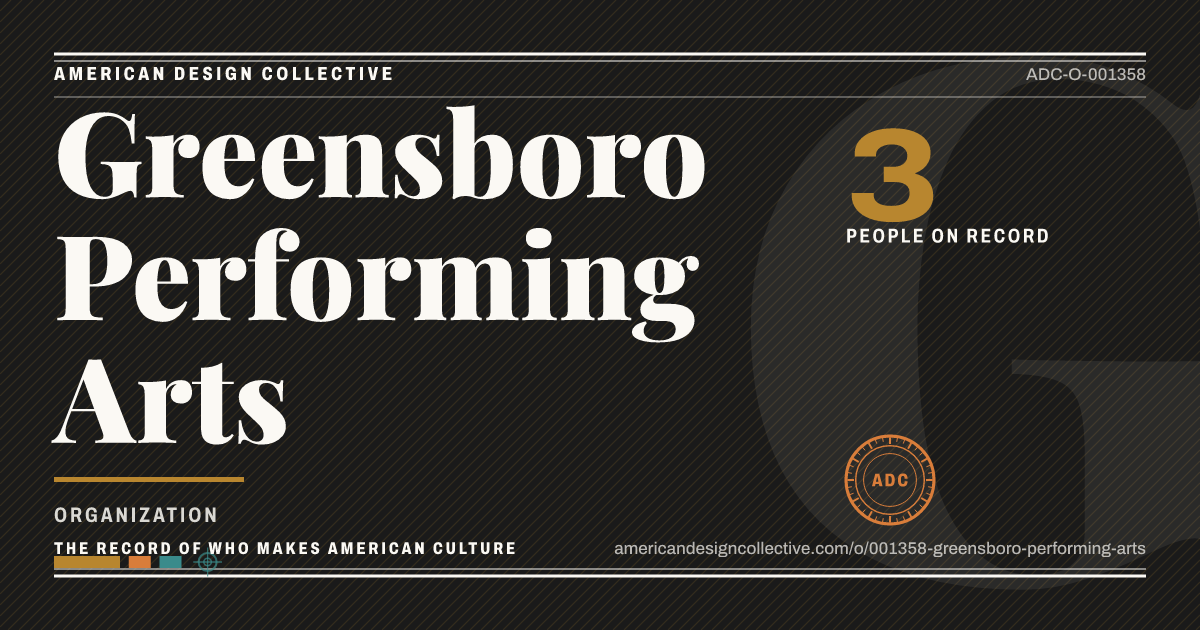 Registry card for Greensboro Performing Arts: the ADC seal, Greensboro Performing Arts, and how much is on record.