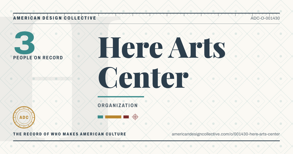 Registry card for Here Arts Center: the ADC seal, Here Arts Center, and how much is on record.