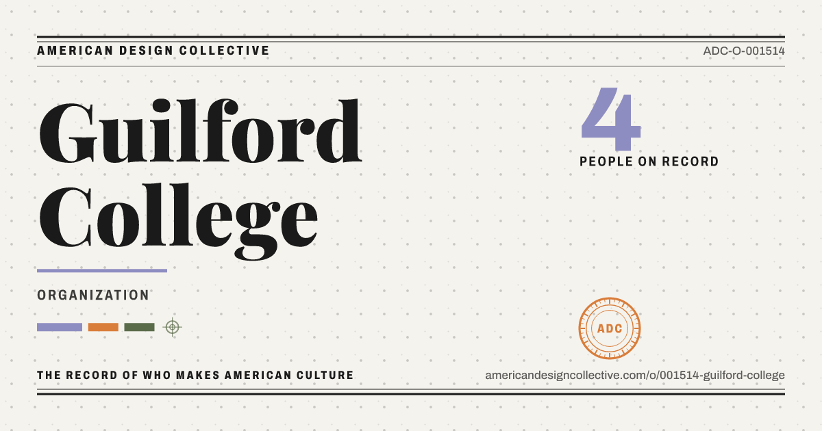 Registry card for Guilford College: the ADC seal, Guilford College, and how much is on record.