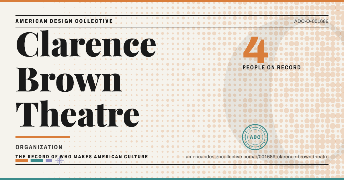 Registry card for Clarence Brown Theatre: the ADC seal, Clarence Brown Theatre, and how much is on record.
