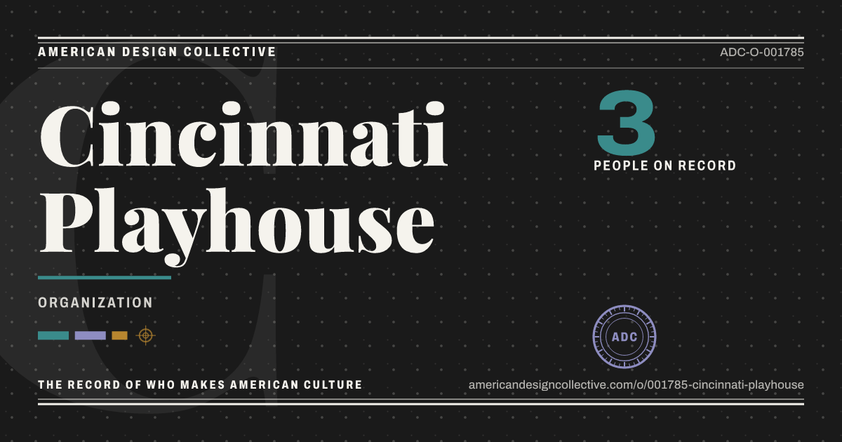 Registry card for Cincinnati Playhouse: the ADC seal, Cincinnati Playhouse, and how much is on record.