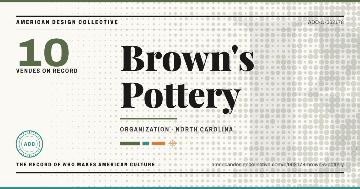 Registry card for Brown's Pottery: the ADC seal, Brown's Pottery, and how much is on record.
