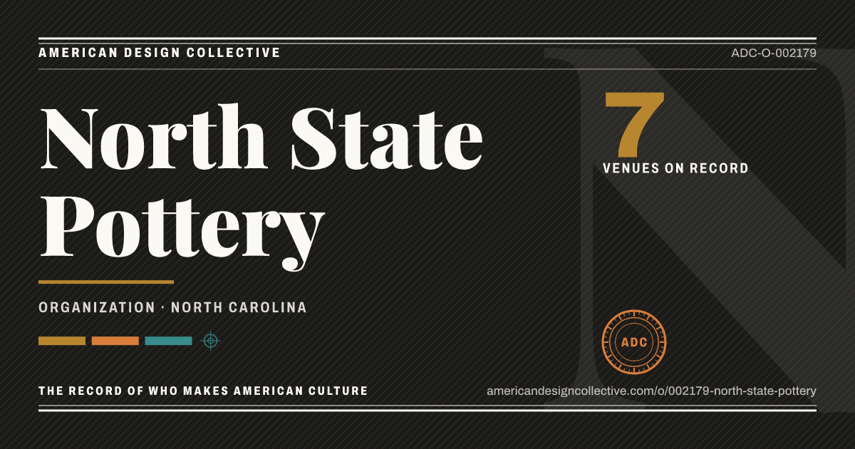 Registry card for North State Pottery: the ADC seal, North State Pottery, and how much is on record.