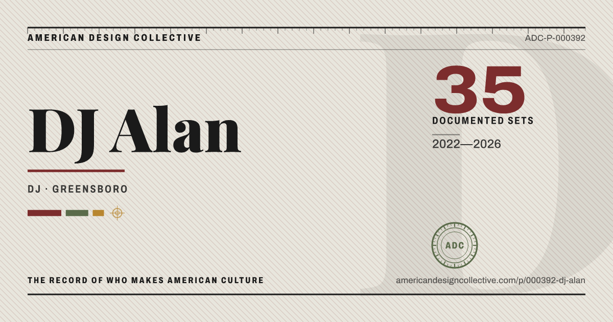 Registry card for DJ Alan: the ADC seal, DJ Alan, and how much is on record.