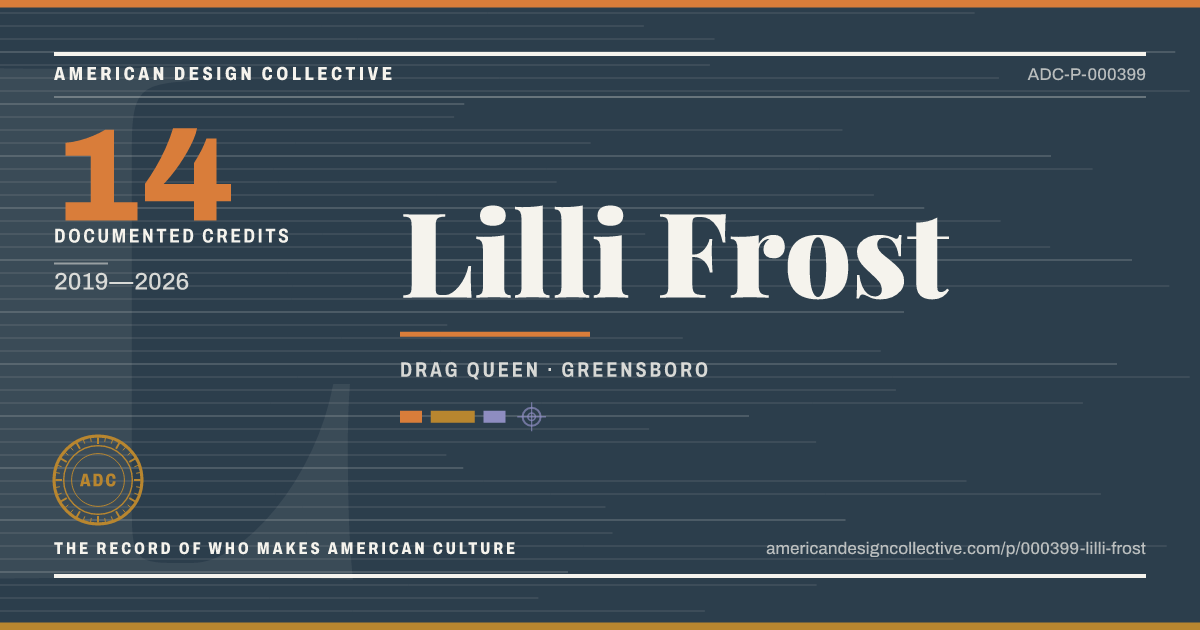 Registry card for Lilli Frost: the ADC seal, Lilli Frost, and how much is on record.