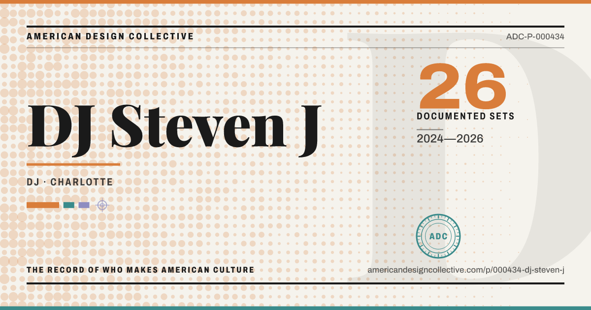 Registry card for DJ Steven J: the ADC seal, DJ Steven J, and how much is on record.