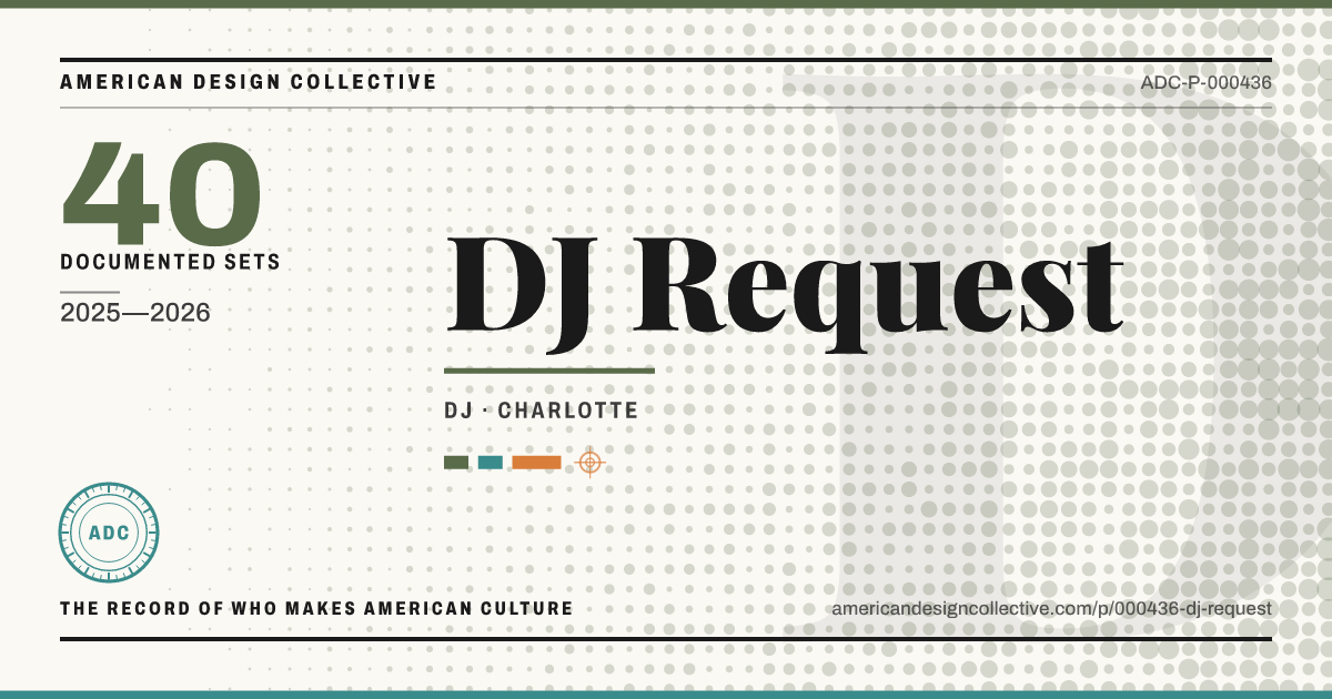 Registry card for DJ Request: the ADC seal, DJ Request, and how much is on record.