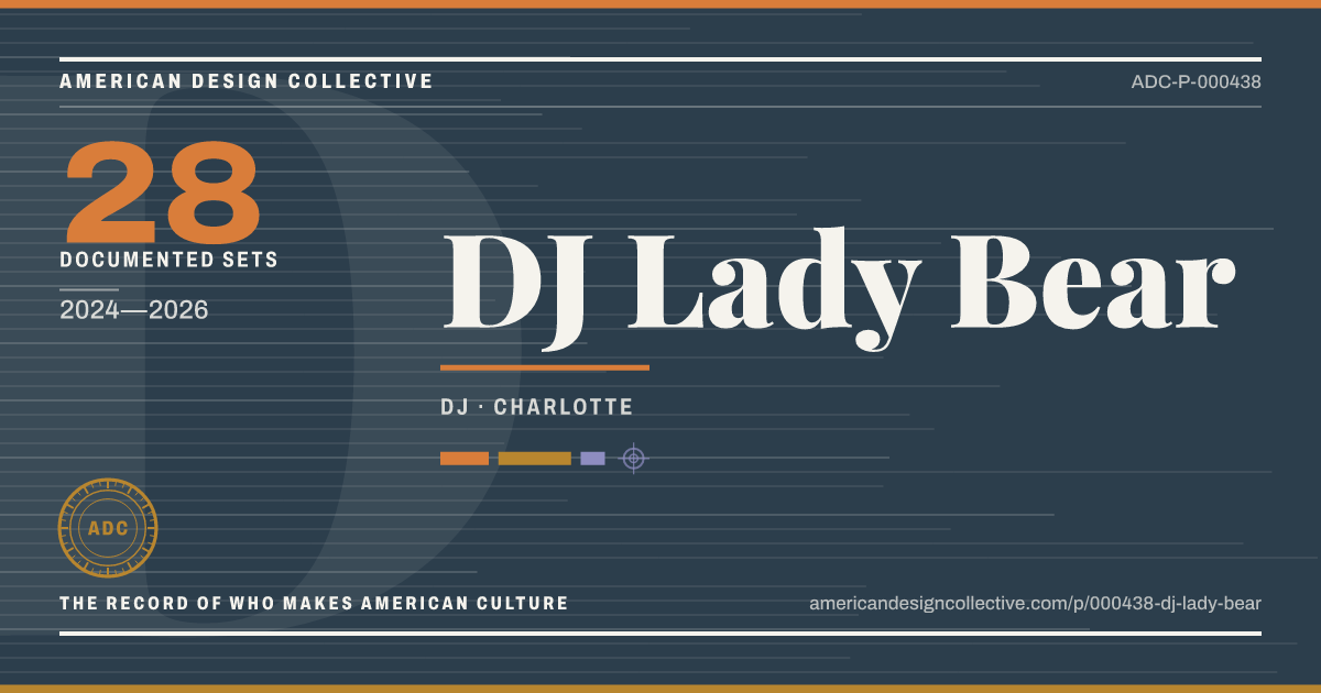 Registry card for DJ Lady Bear: the ADC seal, DJ Lady Bear, and how much is on record.