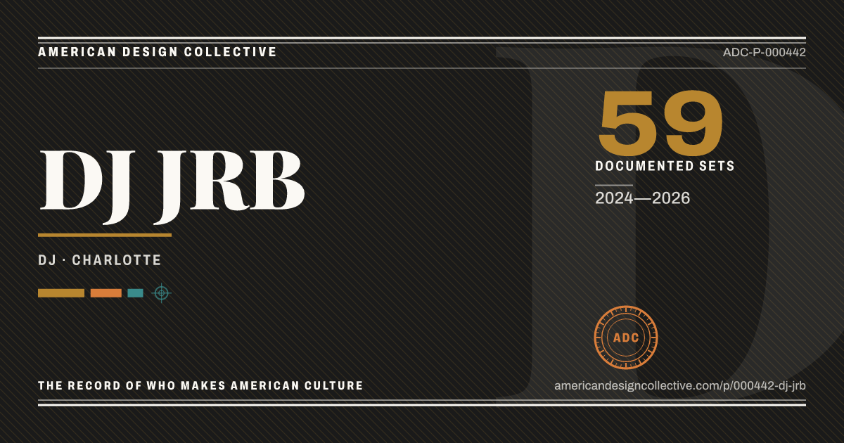 Registry card for DJ JRB: the ADC seal, DJ JRB, and how much is on record.