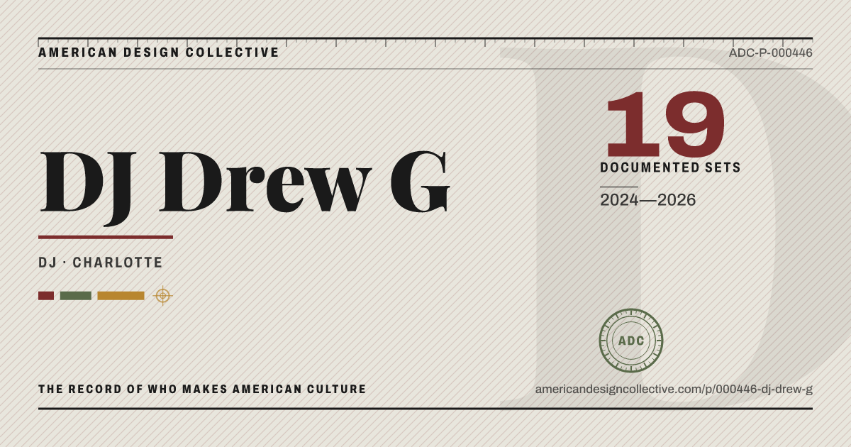 Registry card for DJ Drew G: the ADC seal, DJ Drew G, and how much is on record.