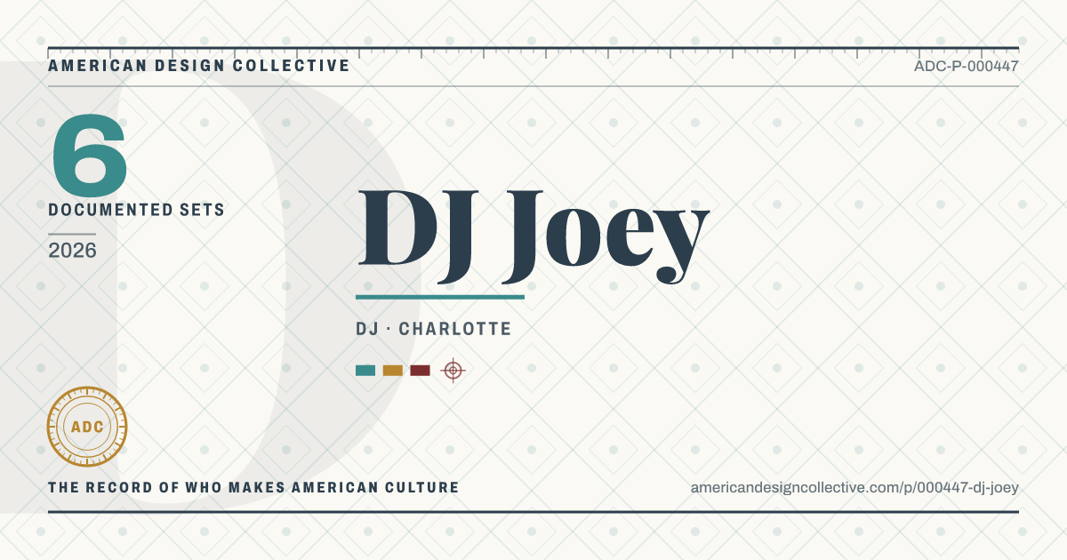 Registry card for DJ Joey: the ADC seal, DJ Joey, and how much is on record.