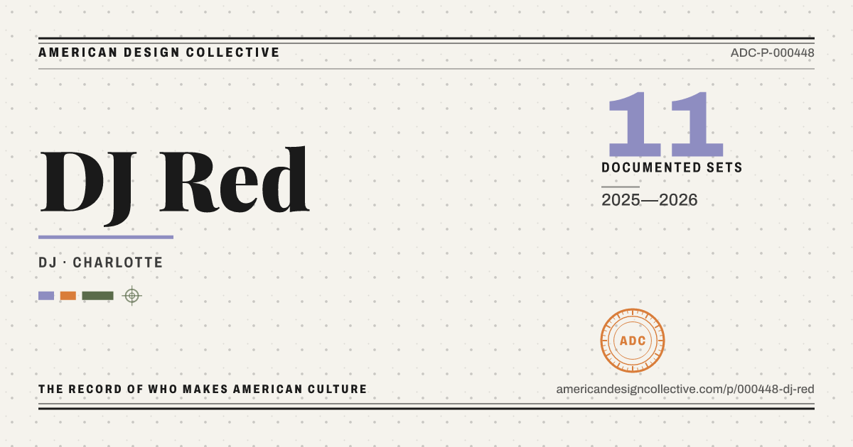 Registry card for DJ Red: the ADC seal, DJ Red, and how much is on record.