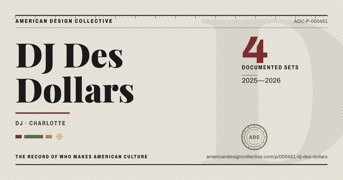 Registry card for DJ Des Dollars: the ADC seal, DJ Des Dollars, and how much is on record.