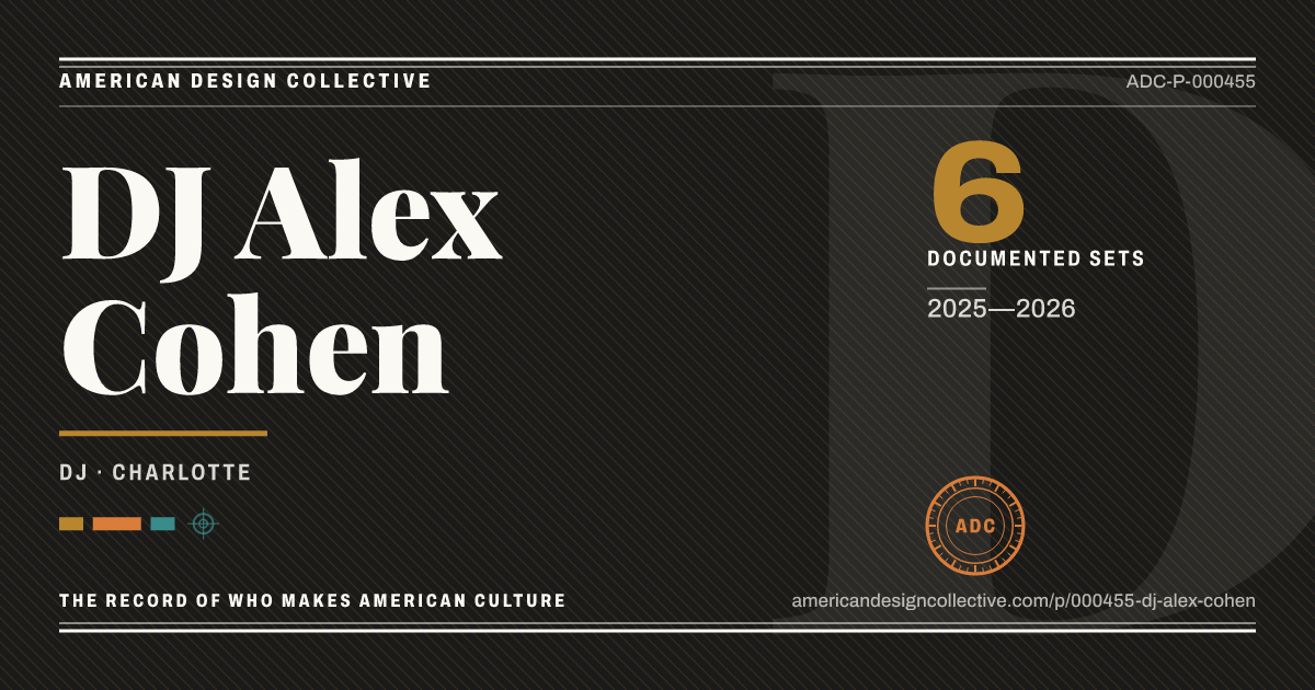 Registry card for DJ Alex Cohen: the ADC seal, DJ Alex Cohen, and how much is on record.