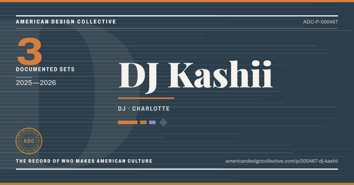 Registry card for DJ Kashii: the ADC seal, DJ Kashii, and how much is on record.