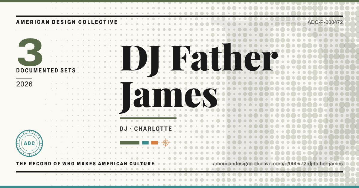 Registry card for DJ Father James: the ADC seal, DJ Father James, and how much is on record.
