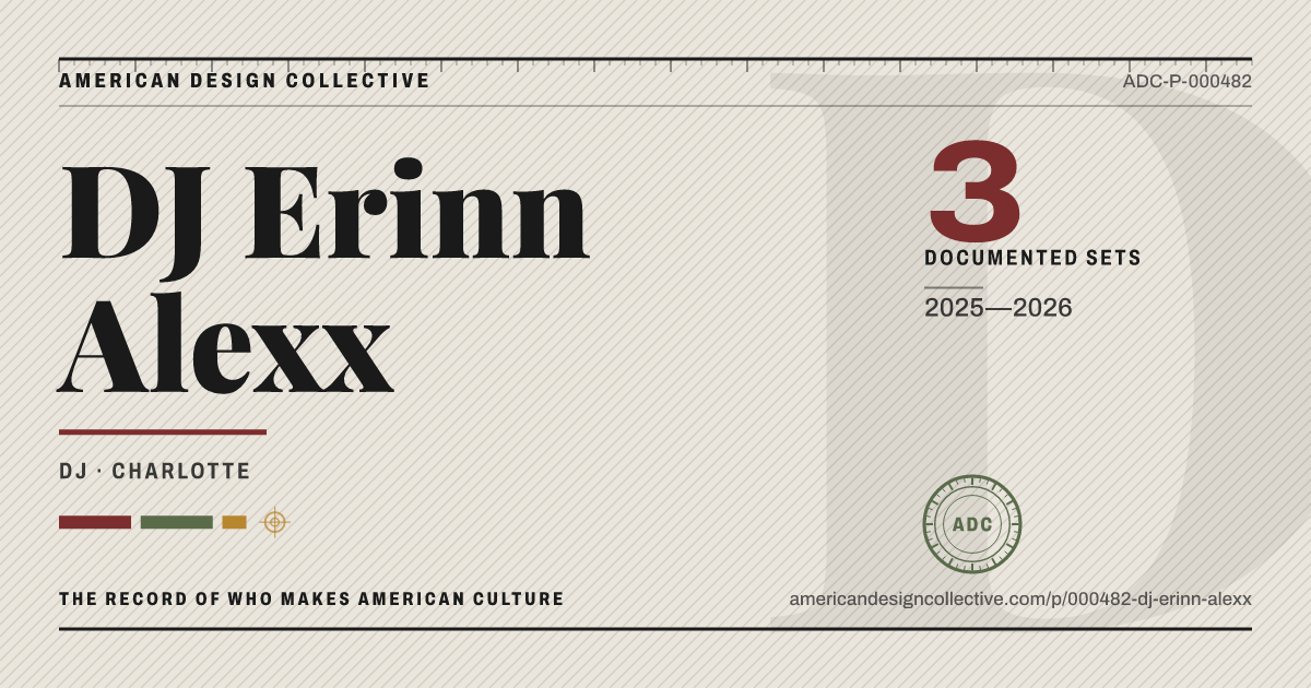 Registry card for DJ Erinn Alexx: the ADC seal, DJ Erinn Alexx, and how much is on record.
