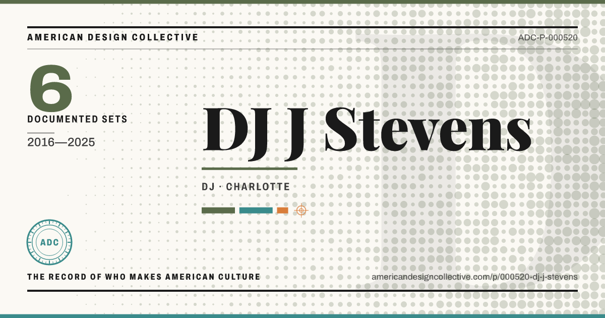 Registry card for DJ J Stevens: the ADC seal, DJ J Stevens, and how much is on record.