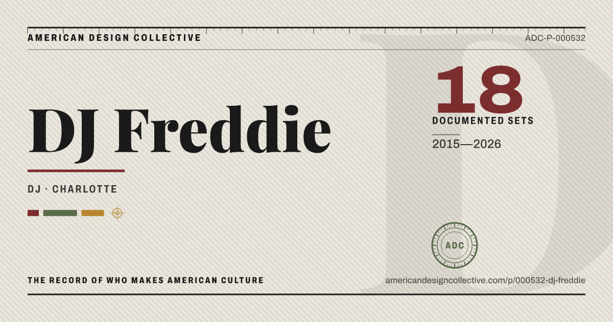 Registry card for DJ Freddie: the ADC seal, DJ Freddie, and how much is on record.