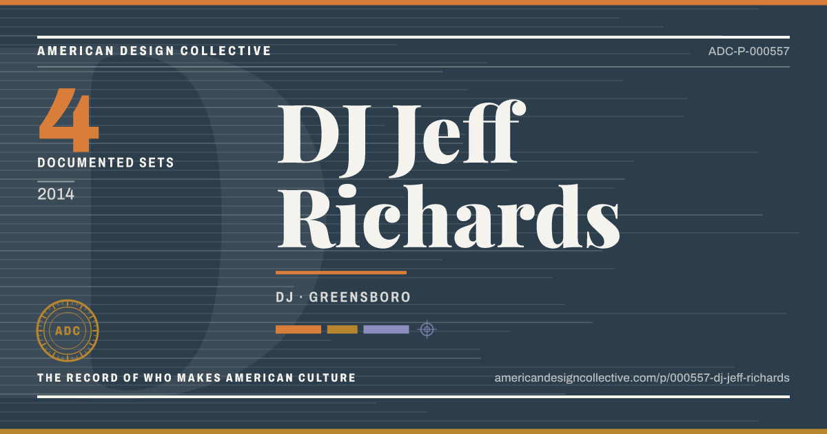 Registry card for DJ Jeff Richards: the ADC seal, DJ Jeff Richards, and how much is on record.