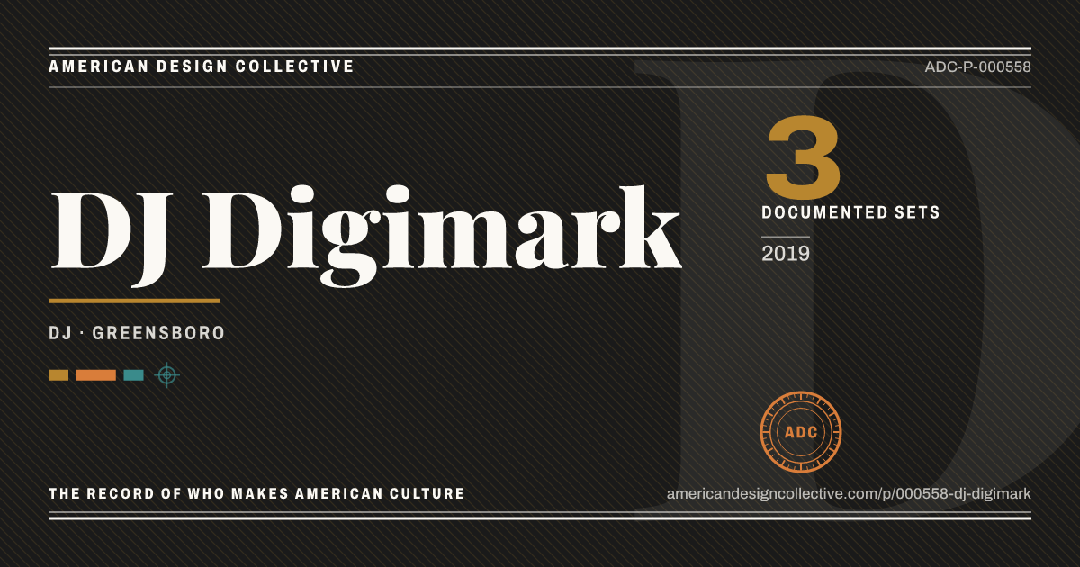 Registry card for DJ Digimark: the ADC seal, DJ Digimark, and how much is on record.