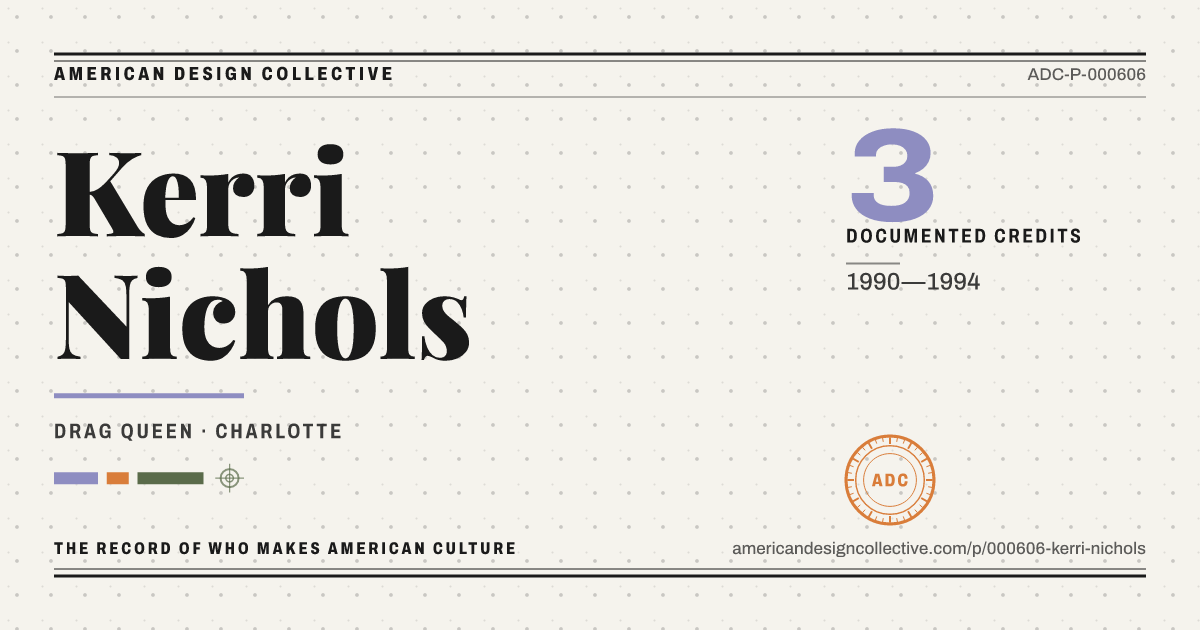 Registry card for Kerri Nichols: the ADC seal, Kerri Nichols, and how much is on record.